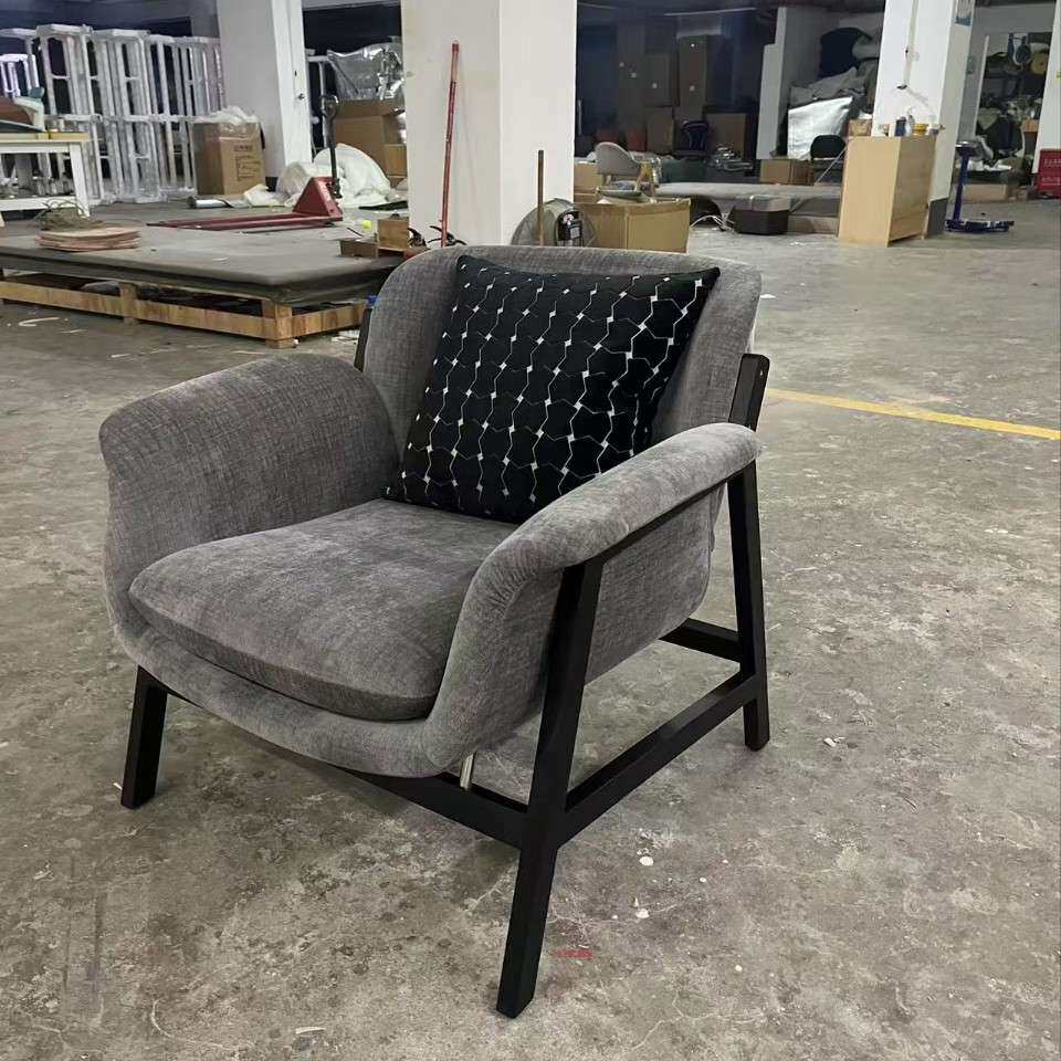 绒面单人沙发椅实木休闲椅现代简约家用公寓客厅服装店洽谈椅