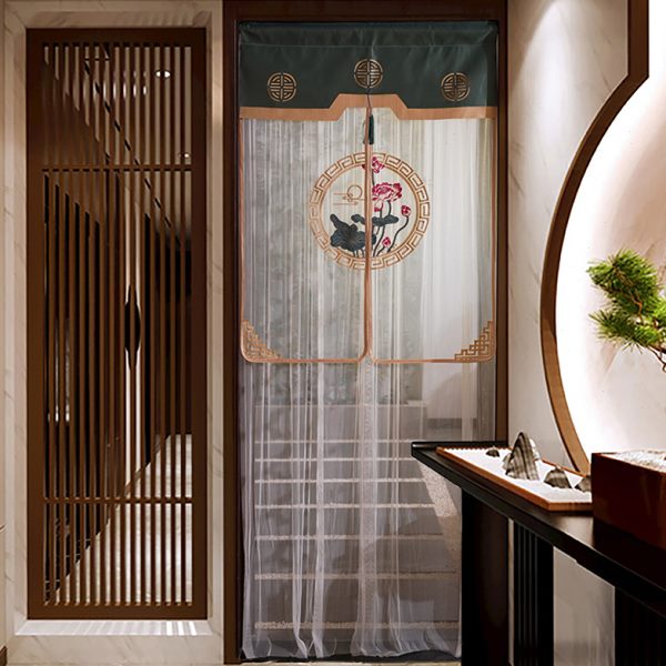 门帘纱帘新中式刺绣家用免打孔隔断帘中国风国画系列半帘布艺帘子