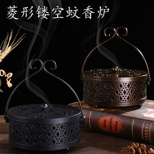 蚊香炉铁艺防火防烫可挂家用室内户外日式 创意菱形梅花款 盘托神器