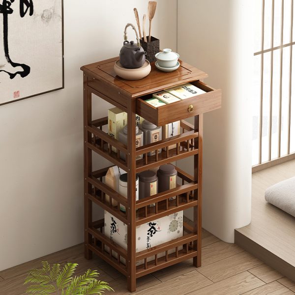 博古架小型茶柜置物架非实木中式茶叶茶具展示架落地多功能收纳柜