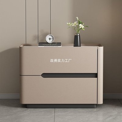 新款整装奶油风轻奢现代简约岩板床头柜实木意式落地款卧室储物柜