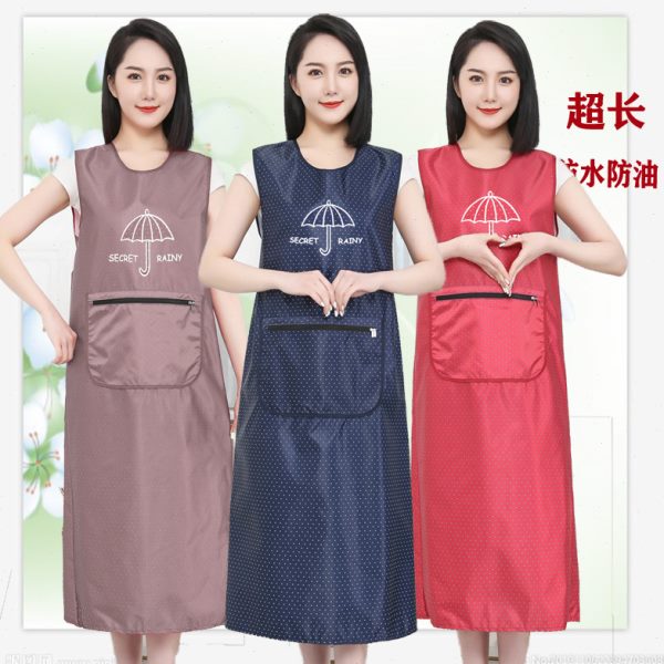 时尚新款加长加大防水防油无袖围裙拉链兜罩衣家务厨房男女工作服
