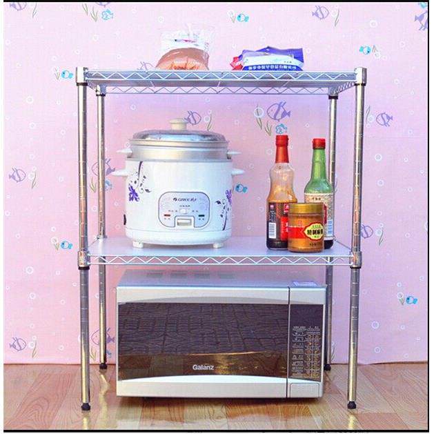 包邮两层置物架厨房微波炉架不锈钢色金属锅碗架调料架2层架