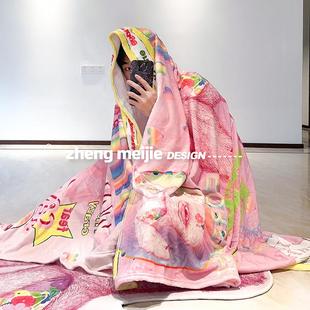 郑梅杰设计不落花期幸运兔双面绒办公室室内保暖毛毯午睡毯沙发毯