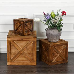 正方形木箱覆古摆件收纳整理服装店面饭厅装饰品道具定制模特底座