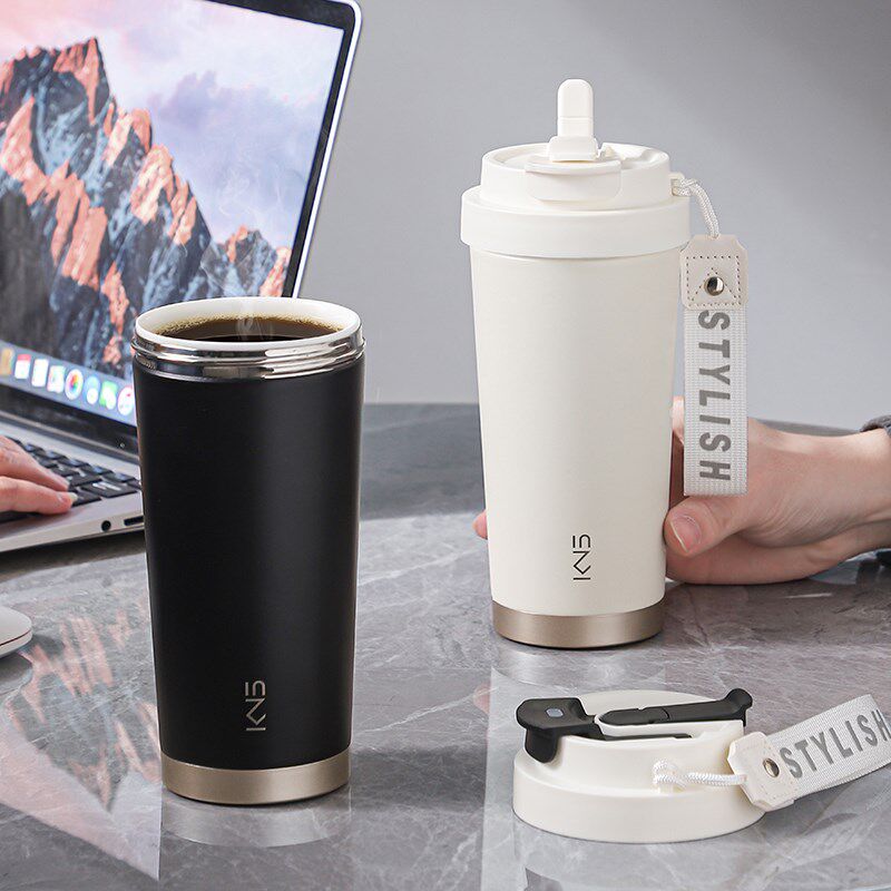 全陶瓷内胆真空保温杯男女个性咖啡杯高颜值带吸管带提绳随手水杯