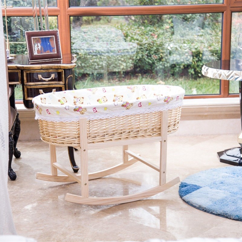 藤编婴儿摇篮窝哄娃车载宝宝睡篮吊篮用品新生便携床实木推车摇椅