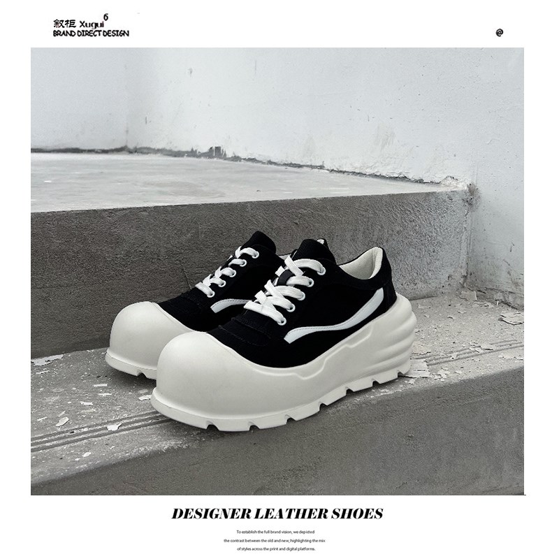 增高8CM2024新款老爹鞋超拽厚底翘大头小白鞋面包帆布德训鞋男潮