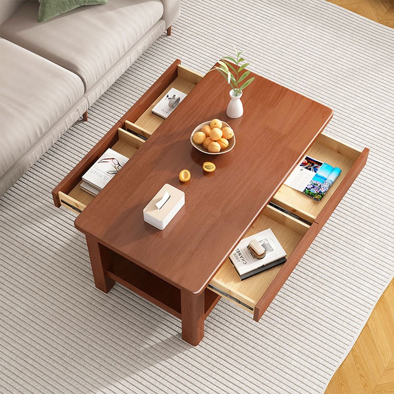 全实木60CM高茶几客厅高款茶桌橡胶木茶台现代简约家用双层餐桌