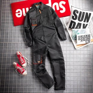 耐磨汽修工装 男宽松春秋长袖 万圣节服饰 连体工作服套装 橙色美式