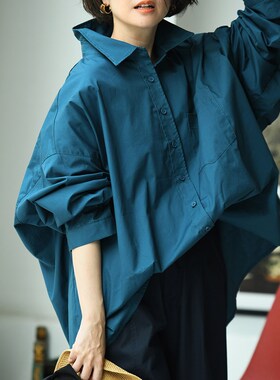 C16730 文艺通勤宽松纯棉质感廓形显瘦百搭大版衬衫女秋 新品包邮