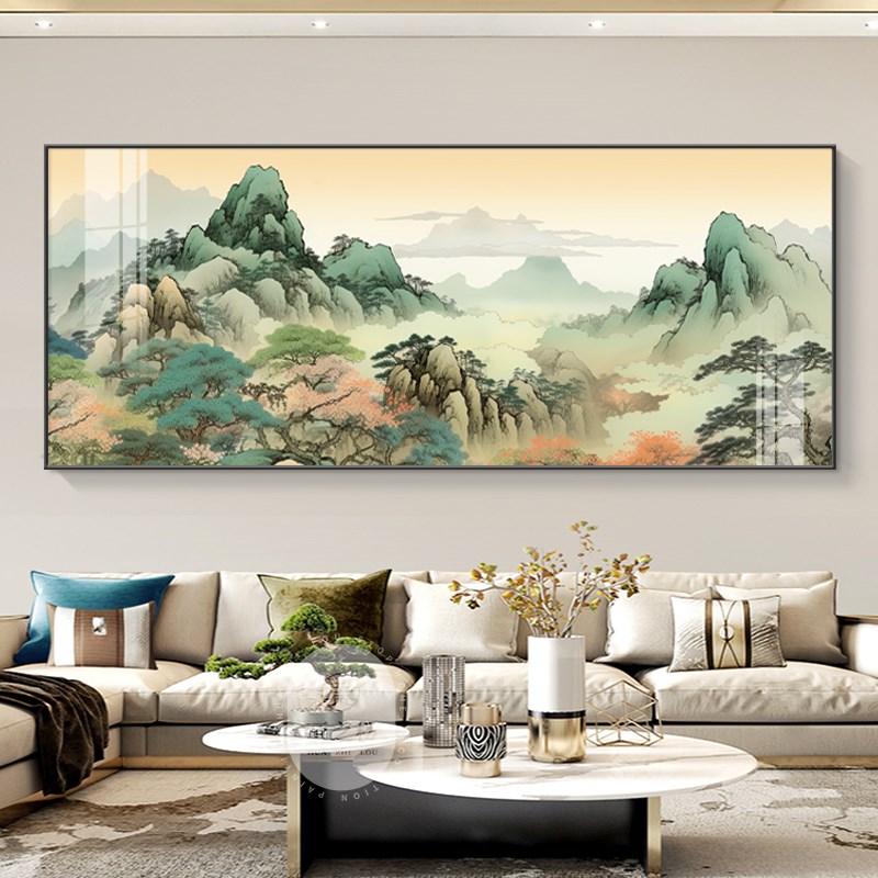 新中式背有靠山客厅装饰画青山绿水风景画大幅横版沙发背景墙挂画