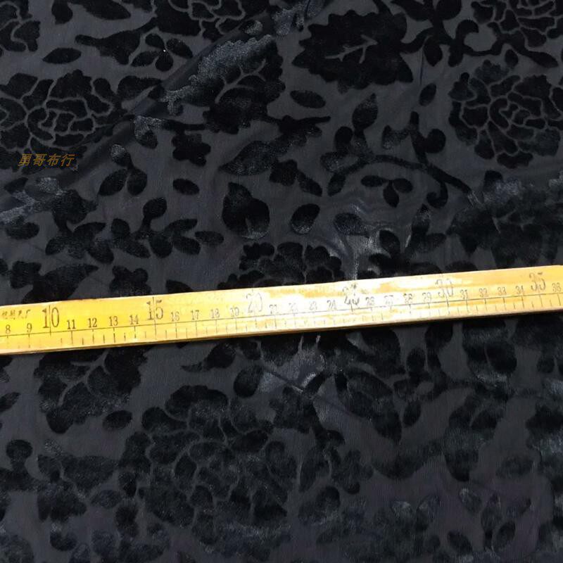 高档黑色烂花金丝绒布料玫瑰花腰果花弹力垂坠打底衫裙表演服面料