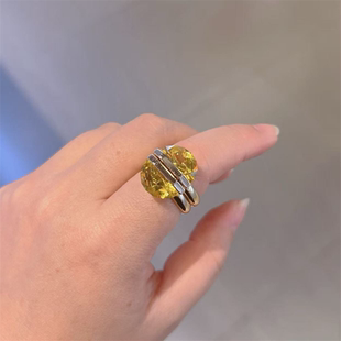 黑天鹅女戒指四叶草开口三层叠带戒环狐狸蜜蜂水晶玫瑰金玛瑙指环