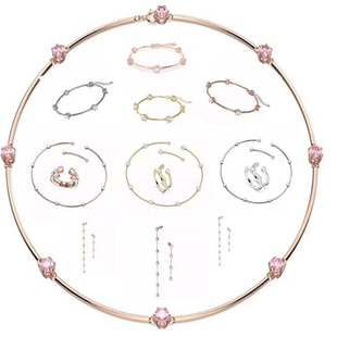 玫瑰金大圈项链手镯耳环耳钉黄金色水晶流苏坠 情人节礼物送女友