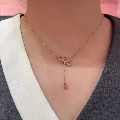 【新品】小小心丝蝴蝶结项链女心形手链锁骨链手镯耳环钉情人节礼