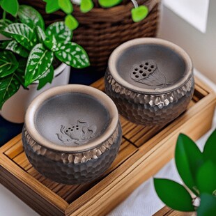 粗陶茶渣缸废水桶桌面垃圾桶大号带过干湿分离建水水盂茶洗茶桶