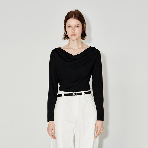 【趣行都市】PH KARIN绵羊毛混纺高弹荡领打底针织衫女25秋内搭