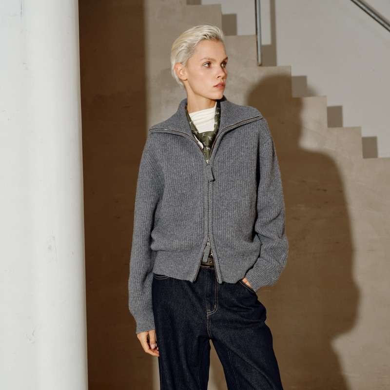 PH KARIN时髦设计感绵羊毛门襟双开拉链高领开衫毛织衫百搭25新,女装/女士精品,毛针织衫,淘宝优惠券,粉丝福利购,淘宝优惠卷