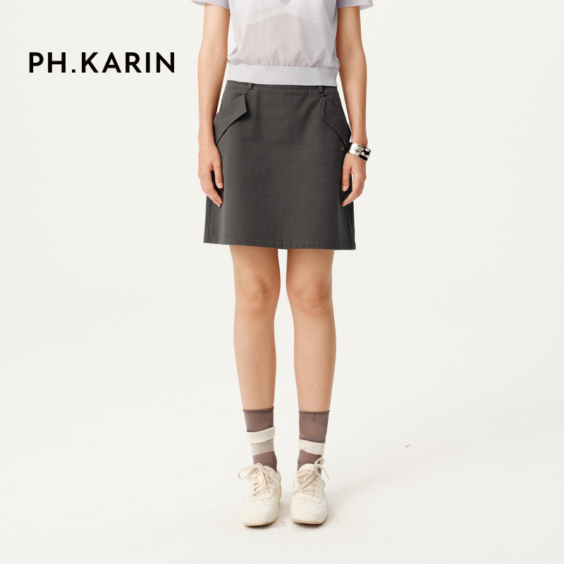 【海滨假日】PH KARIN 复古水洗A型工装半身短裙女2025夏季新款