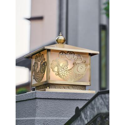 太阳能庭院灯户外防水全铜柱头灯花园别墅大门灯门口柱子灯围墙灯