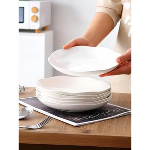 唐山高档纯白骨瓷莲花口盘家用米盘微波炉釉下彩无铅陶瓷盘食品级