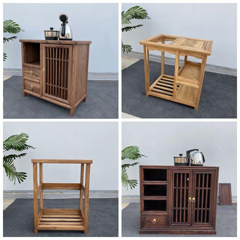 老榆木实木茶水柜茶几新中式茶道桌简约原木色方形茶几轻奢烧水台