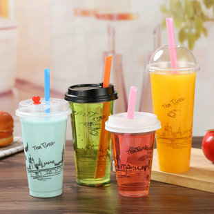 口一次性塑料杯奶茶杯柠檬水饮料杯子地下铁