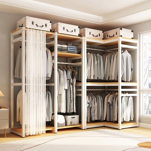 转角一体卧室出租房组装放式钢制金属衣帽间架