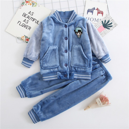 新款春秋季儿童睡衣珊瑚绒小孩家居服男童女童宝宝法兰绒睡衣套装