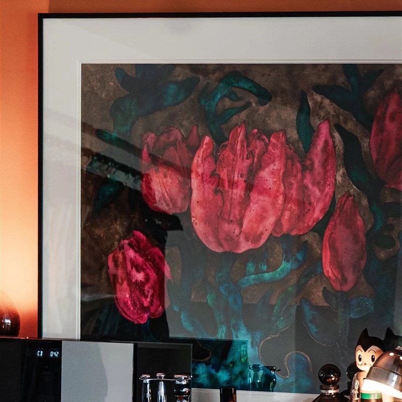 客厅玄关卧室复古风格装饰画签名植物花卉艺术版画《郁金香》