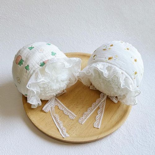 婴幼儿春秋夏薄款纯棉胎帽子柔软公主新生包头女宝宝出游遮阳防风