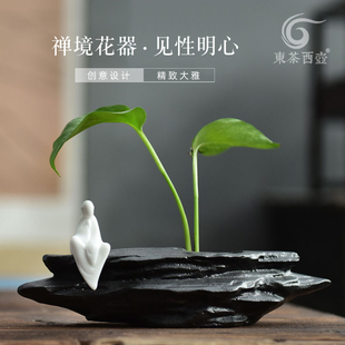 黑陶花插袖珍小花瓶台面客厅桌面摆件家用禅意小花器花插水培花盆