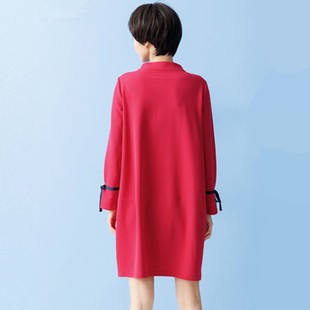 红色内搭连衣裙女长袖2021冬装新款宽松大码简约休闲流行中长裙子