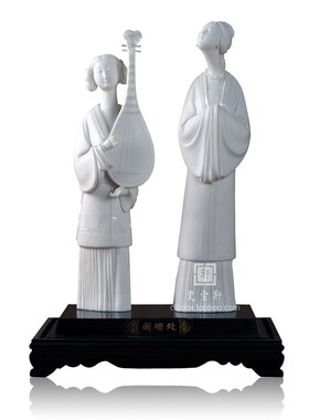 德化白瓷古典仕女美女抱古琴人物摆件 瓷塑一对工艺品摆件 阑珊处