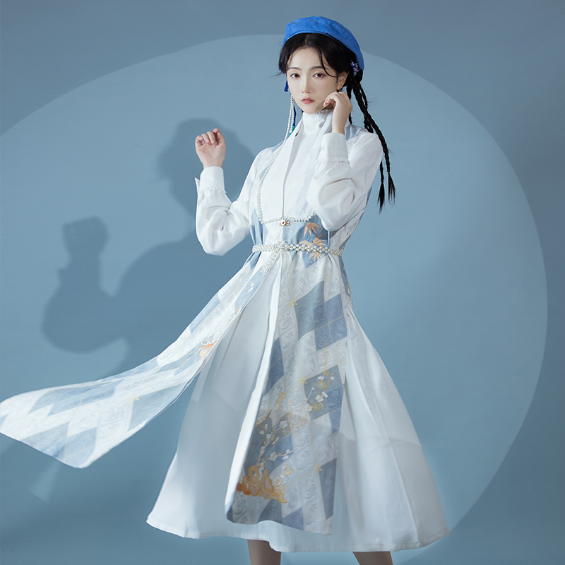 墨子研汉服【落秋】明制比甲汉元素连衣裙改良汉服女款成人春秋季