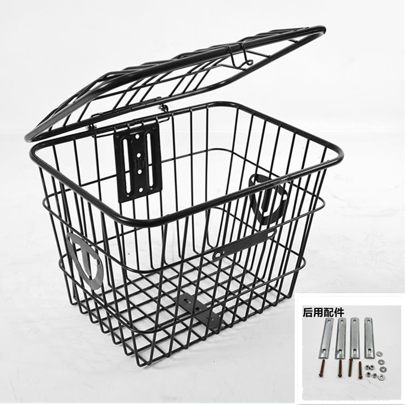 加粗电动车车筐加大前后用自行车车篓加大带盖车篓菜篮子电动车篮