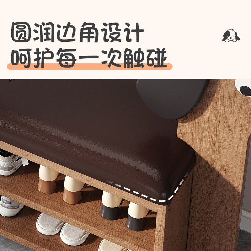 小狗软包换鞋凳可坐鞋柜家用门口收纳长条椅儿童创意可爱储物竹架