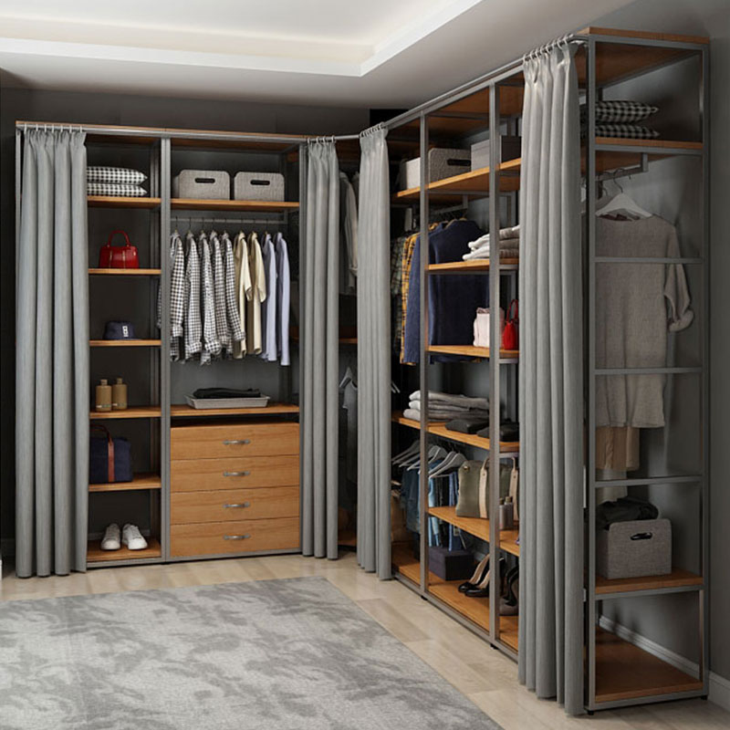 步入式衣柜金属挂衣架落地卧室铁艺置物架开放式衣帽间架子小户型