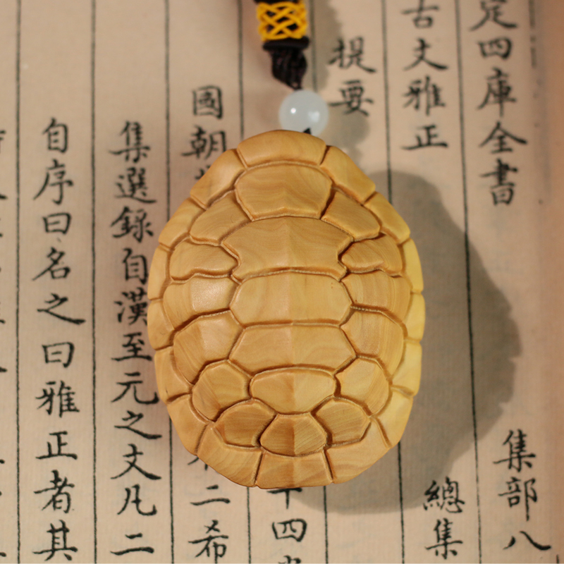 小叶黄杨木实木雕刻随身文玩手把件把玩收藏动物龟壳乌龟富甲天下