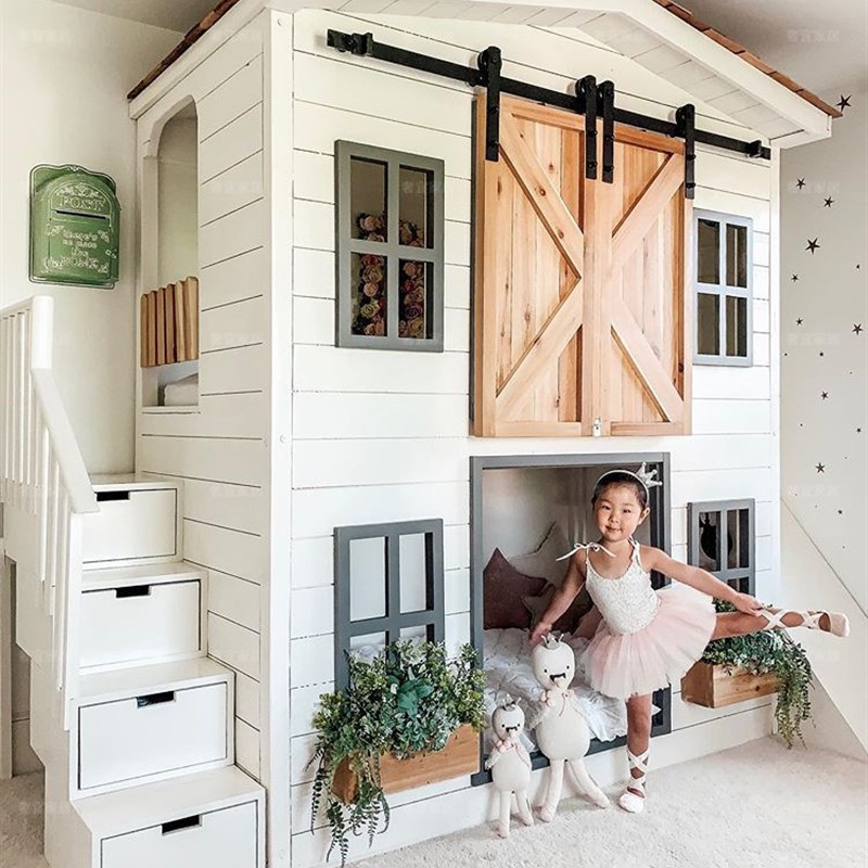 单层多功能床实木树屋儿童床创意高低床上下床子母双层床滑梯床