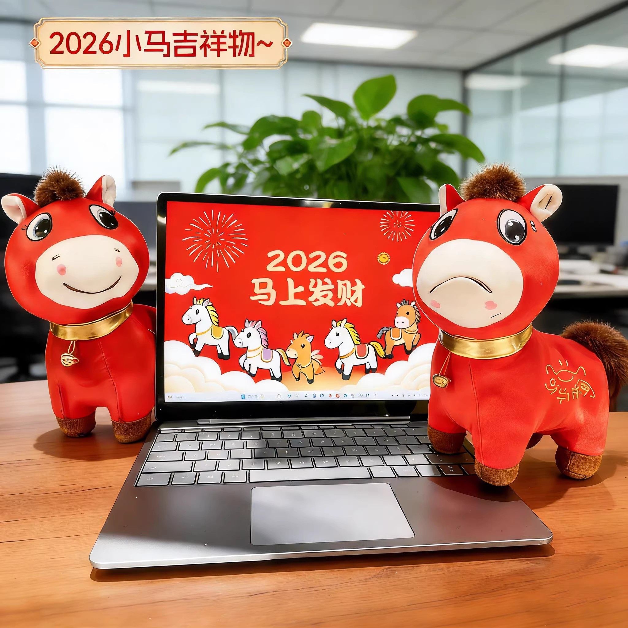 哭哭马公仔2026马年吉祥物笑笑马玩偶不开心马摆件马上有钱生肖马