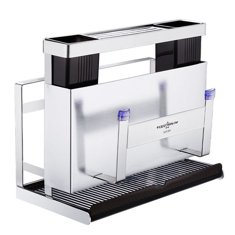 新款星闪刀架304不锈钢置物架特厚菜刀架多功能厨房收纳架筷子筒