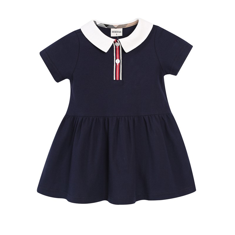 夏装新款女童学院风连衣裙纯棉白色学生裙洋气儿童公主裙班服园服