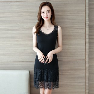 2024新款 蕾丝背心长裙外穿打底中长款 吊带连衣裙女夏季 无袖 修身