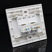 86型双口网络电话插座 二位千兆六类电脑网口语音电话面板 1网1电