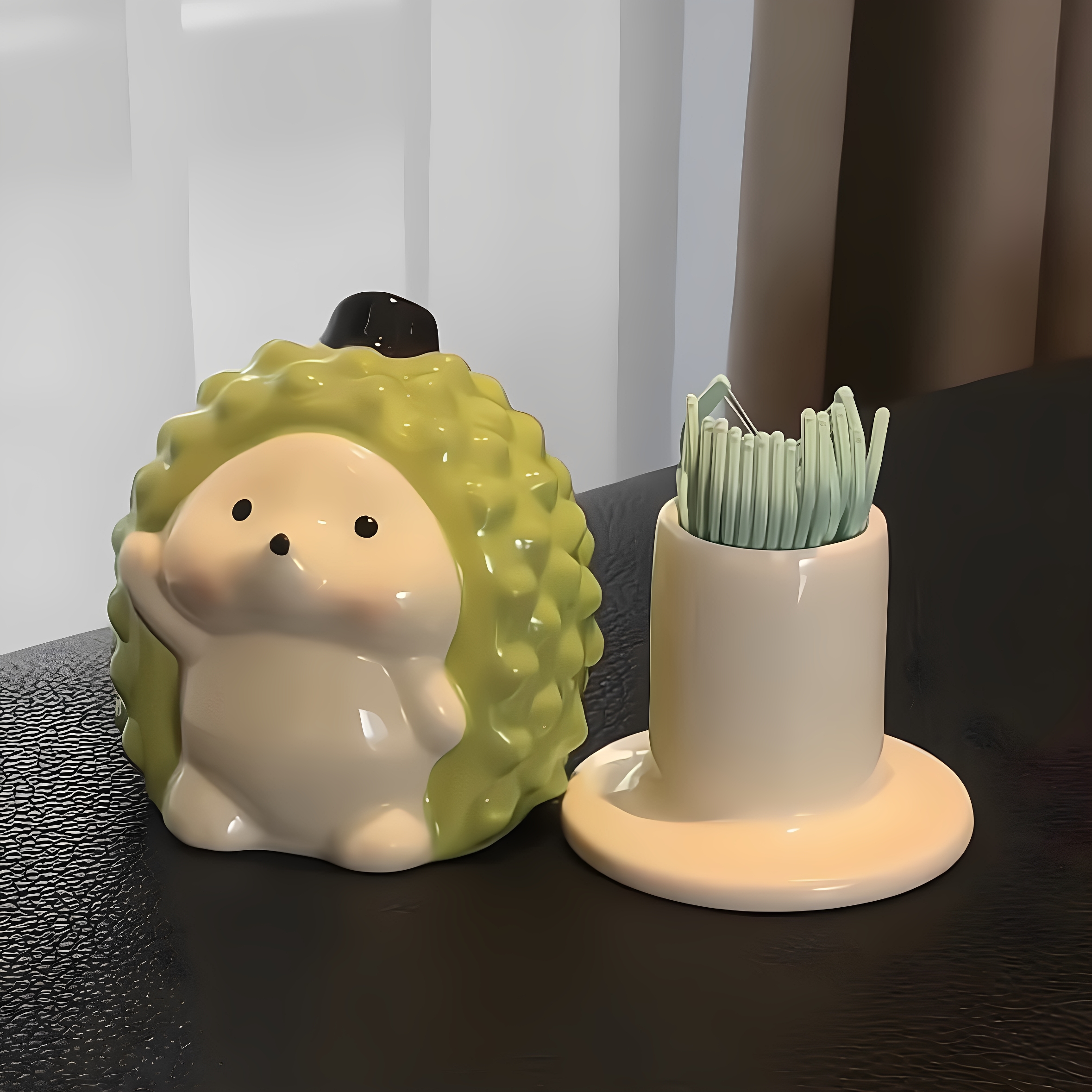 刺猬牙签筒陶瓷家用创意客厅桌面装饰品可爱卡通牙签盒牙线收纳筒