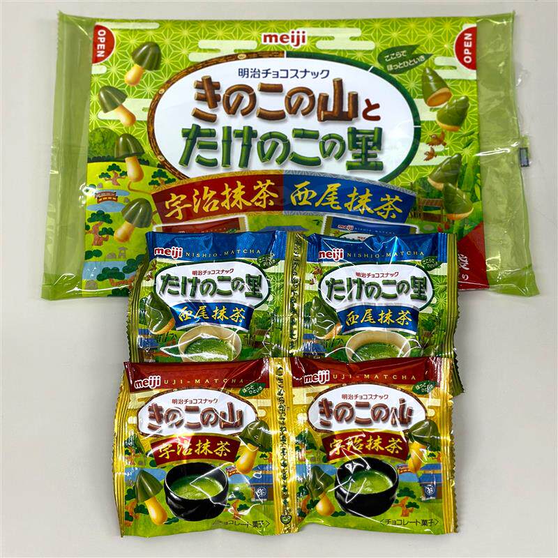 新日期日本进口meiji蘑菇山形宇治抹茶巧克力饼干可爱儿童零