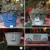 铁艺长方形四轮车铁盆日系复古长条园艺杂货INS竖纹手提桶双儿盆