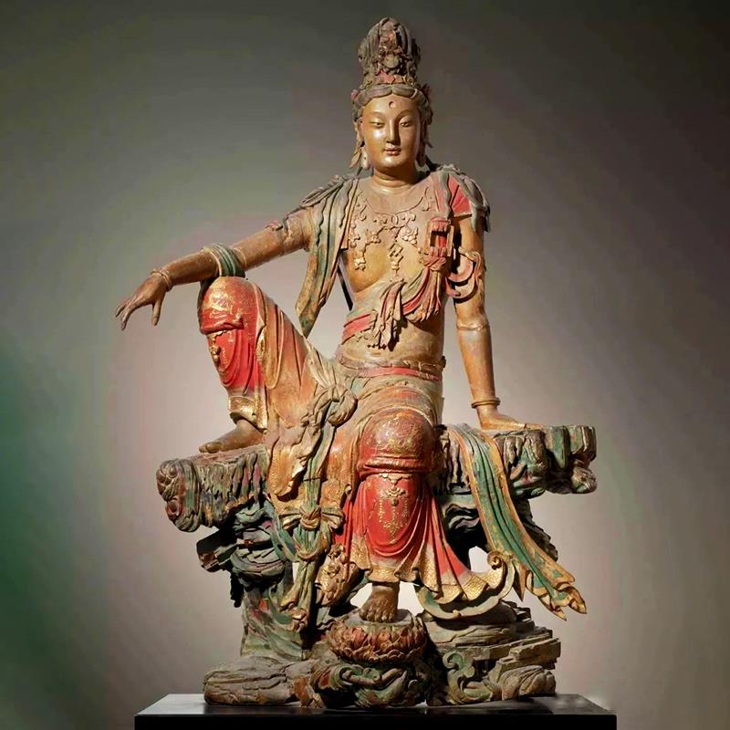 铸铜彩绘水月菩萨人物雕像定做户外工艺术品摆件寺庙景观艺术装饰